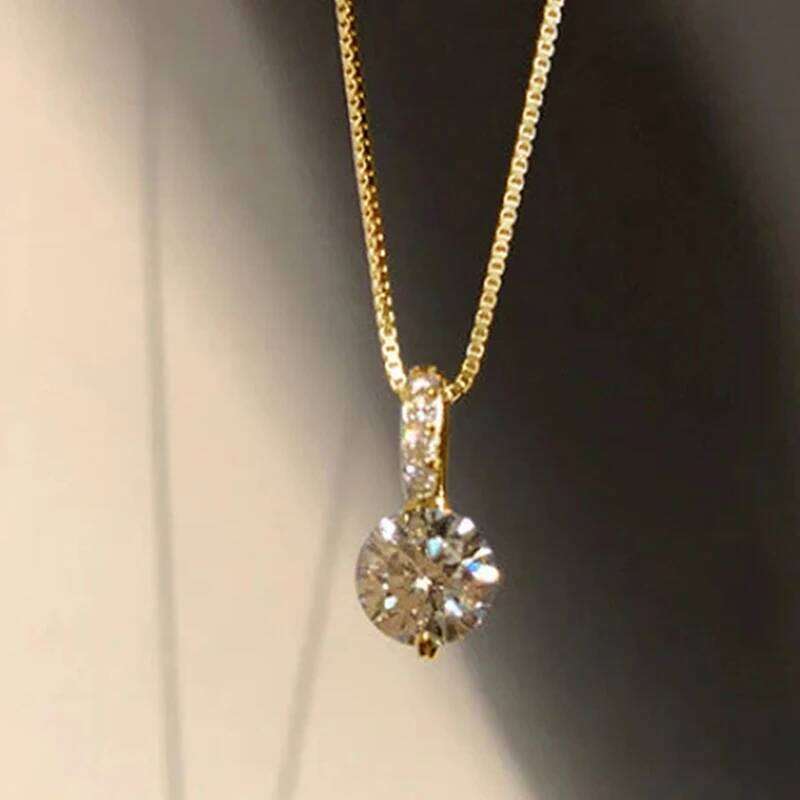 Huitan Minimalist Round Cubic Zirconia Pendant Women Silver Color/Gold Plated Box Chain Long Necklace Wedding Jewelry