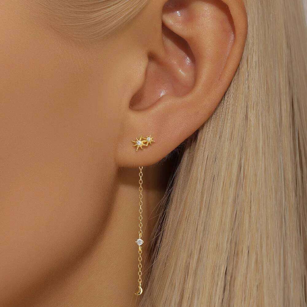 Aide 925 Sterling Silver Line Long Hanging for Women 18K Gold Color Ear Wire Piercing Drop Earring Accessories Jewel