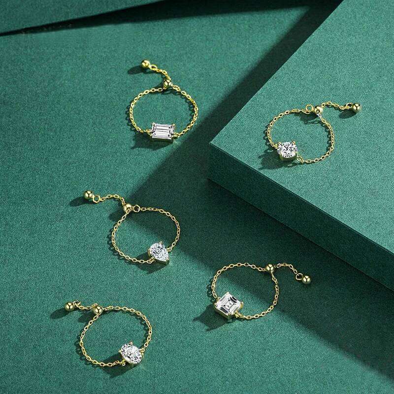 Aide 925 Sterling Silver Four Geometric Shapes Heart Zircon Adjustable Chain Colorful Green Pink Crystal Opal Summer Rings