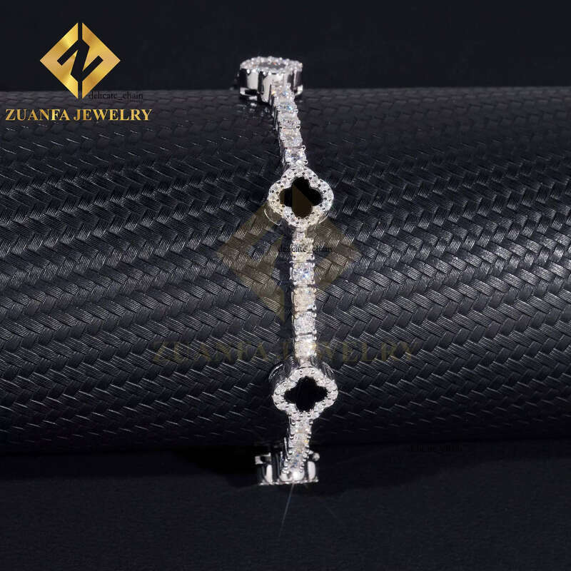 VVS Moissanite Premium Jewelry Hot Sale Agate Clover Pure Silver 925 Gold Plated Diaspore Tennis Chain Bracelet