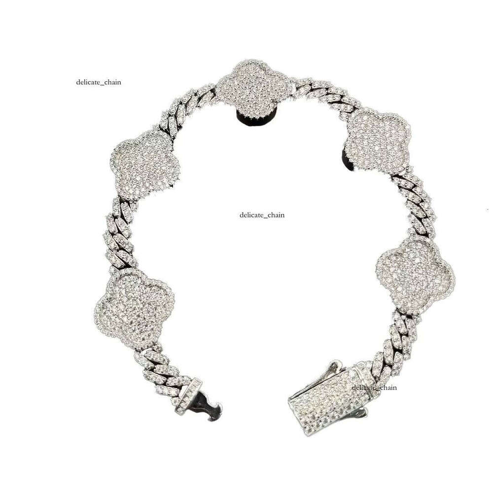 VVS Moissanite Multicolor Fashion Party Gift Jewelry Charm Tennis Chain 925 Sterling Silver Platinum Plated Silicone Clover Bracelet