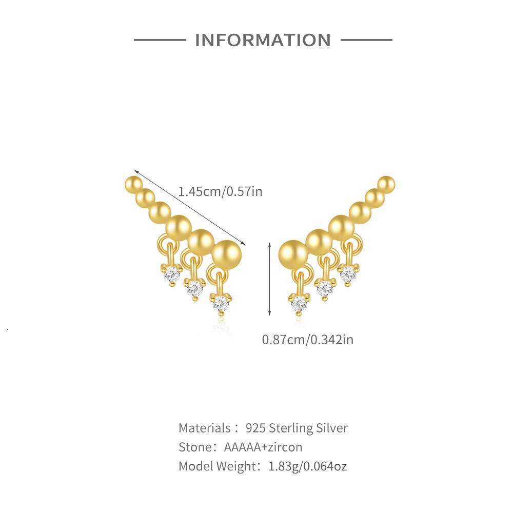 Aide 925 Sterling Silver Beading With Small Zirconia Pendient Piercing Stud Earrings For Women 18K Gold Simple Elegant Jewelry