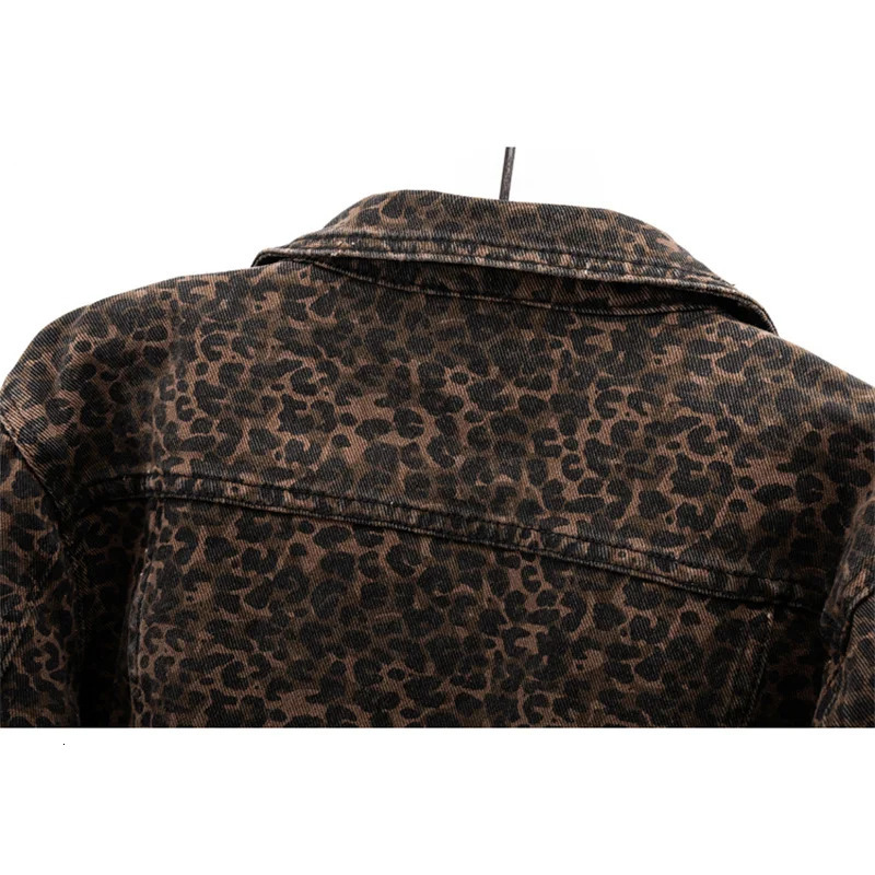 Spring Vintage Leopard Print Denim Jacket Women Slim Short Cowboy Outerwear Chaquetas Mujer Casual Zipper Jeans Jackets Female 251231