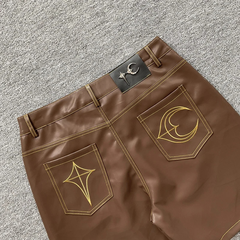 Thug Club Leather Shorts Mens Clothing Daily Casual American High Street Metal THUG CLUB Short Pants 251230