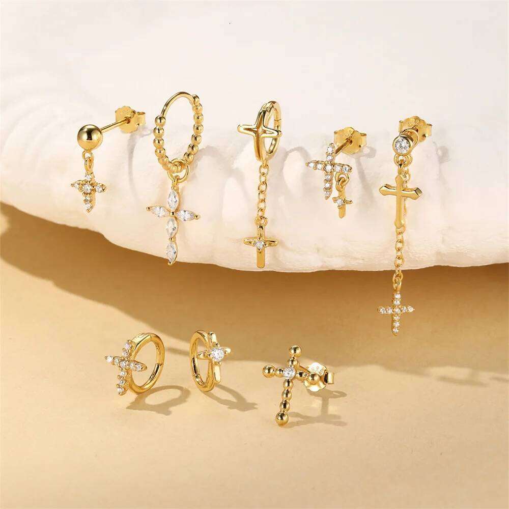 Aide 925 Sterling Silver Minimalist Jesus Cross Pendant Fashion Cubic Oxygen Zircon Wedding Party Earrings Jewelry