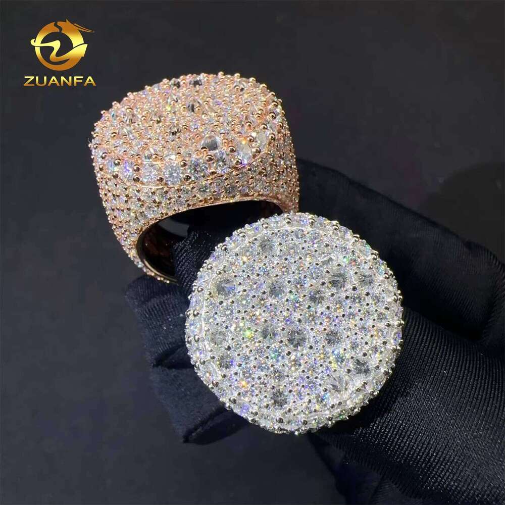 New Arrivals Popular Fashion Fully Iced Out Hip Hop Vvs1 Moissanite Diamond 925 Sterling Silver Claw Setting Round Man Ring