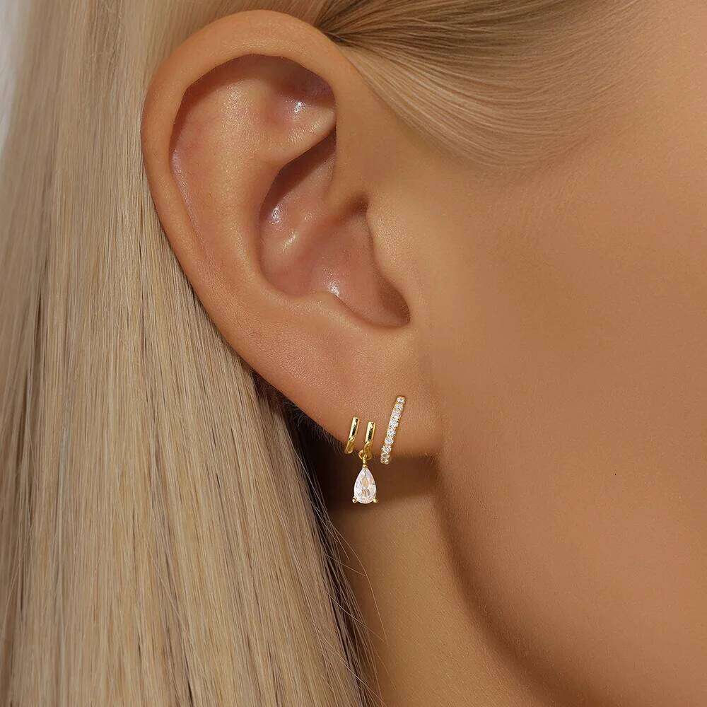 Aide 925 Sterling Silver Three Fake Items Stud Earrings Exaggerated New Design Ear Simple Women Fashion Jewelry Hiphop