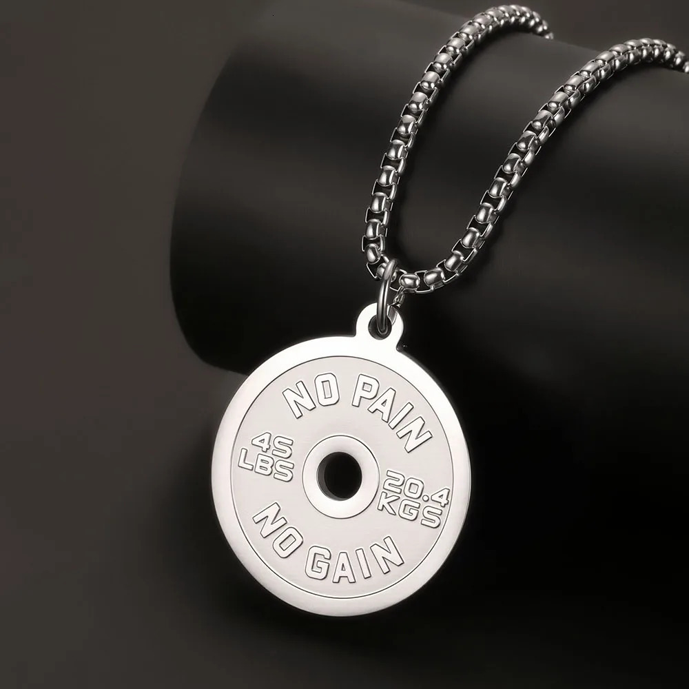 1PC Fadeless Stainless Steel Round Dumbbell Pendant Necklace for Men NO PAIN NO GAIN Fitness Necklace Man Spiritual Jewelry 251230