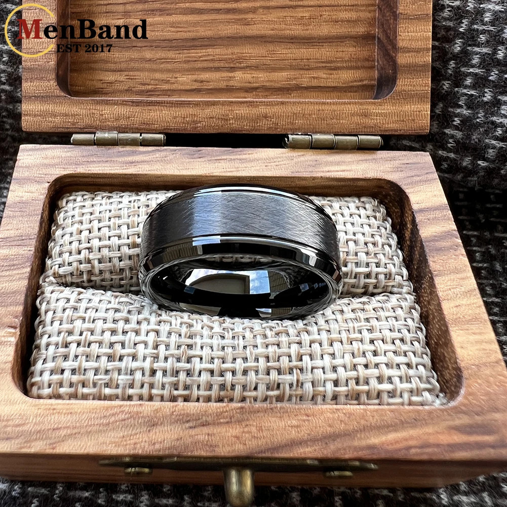 MenBand 8mm Black Tungsten Wedding Rings For Men Women Bevel Edges Satin Finish Comfort Fit Size 5-15 251230