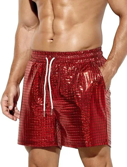 Green Red Blue Colors Fashionable Shiny Leather Shorts for Mens Casual Wear Multi Colors Beach Wear Short Pants Men 251230