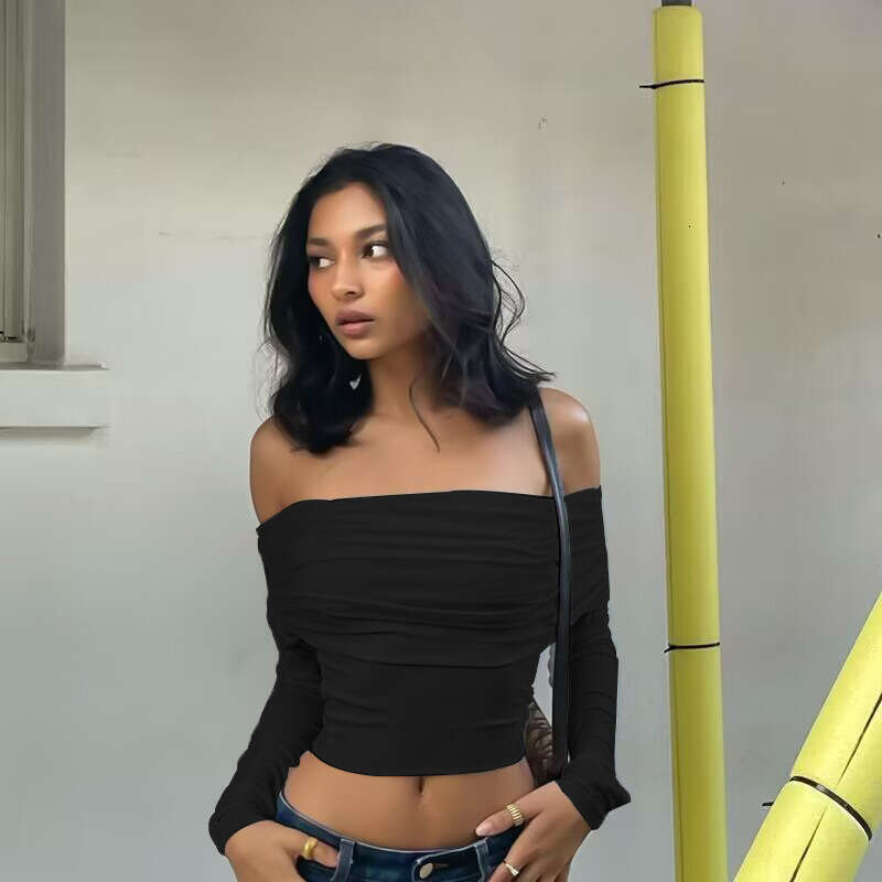 2026 European and American Foreign Trade Sexy Fashion Off-Shoulder Tube Ruched Slimming Crop Top T-Shirt