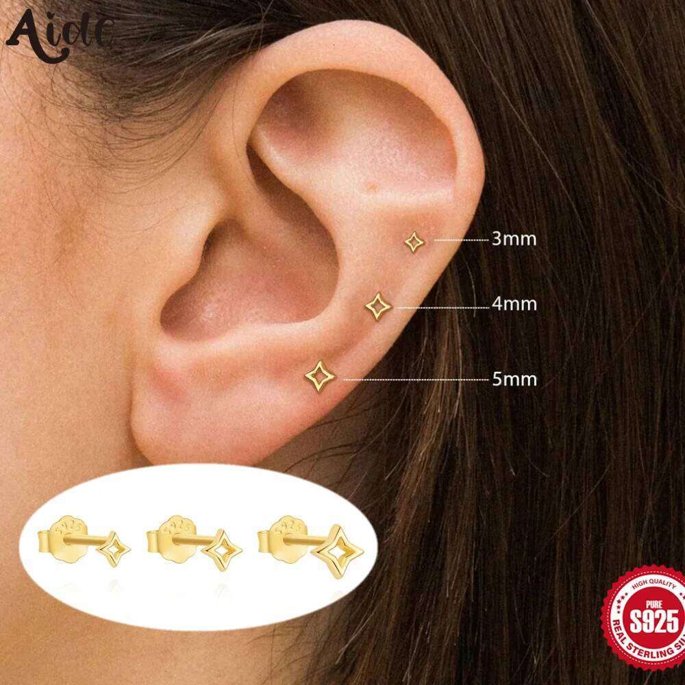 Aide 925 Sterling Silver 3pcs Earrings for Women Classic Stars Bows Crosses 18K Gold Color Female Stud Earring Daily Jewelry Set