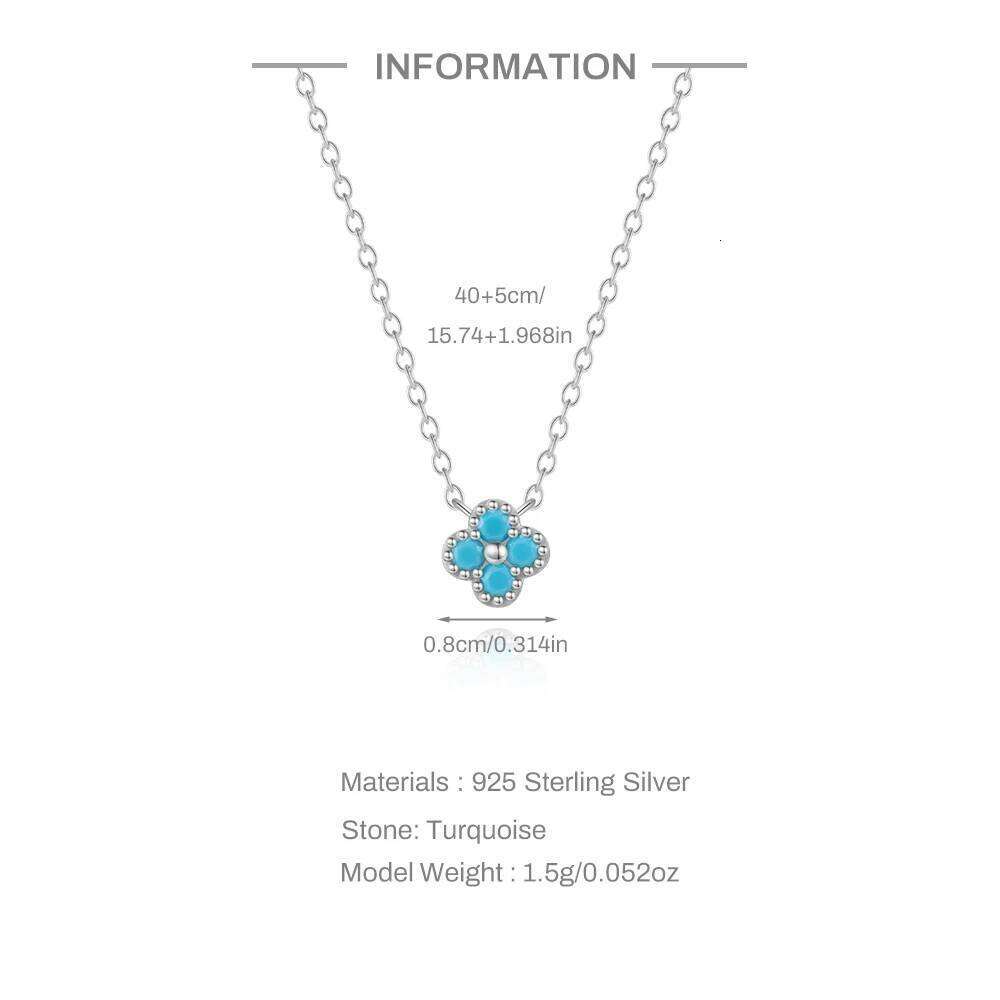 Aide Plata Real 925 Sterling Silver Lucky Lady European And American Four-leaf Clover Chain Turquoise Necklace