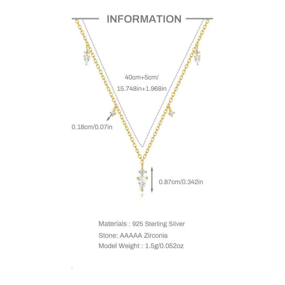 Aide 925 Sterling Silver Exquisite Water-Drop Shape Zircon Necklace For Women Trendy Link Chain Charms Stackable Fine Jewelry