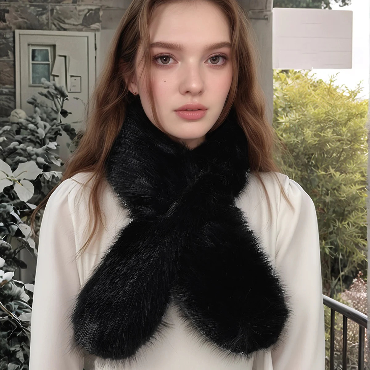 Faux Rabbit Fur Scarf Winter Warm Neckerchief Women Solid Color Neck Muffler Long Plush Shawl Ladies Thick Scarves 251225