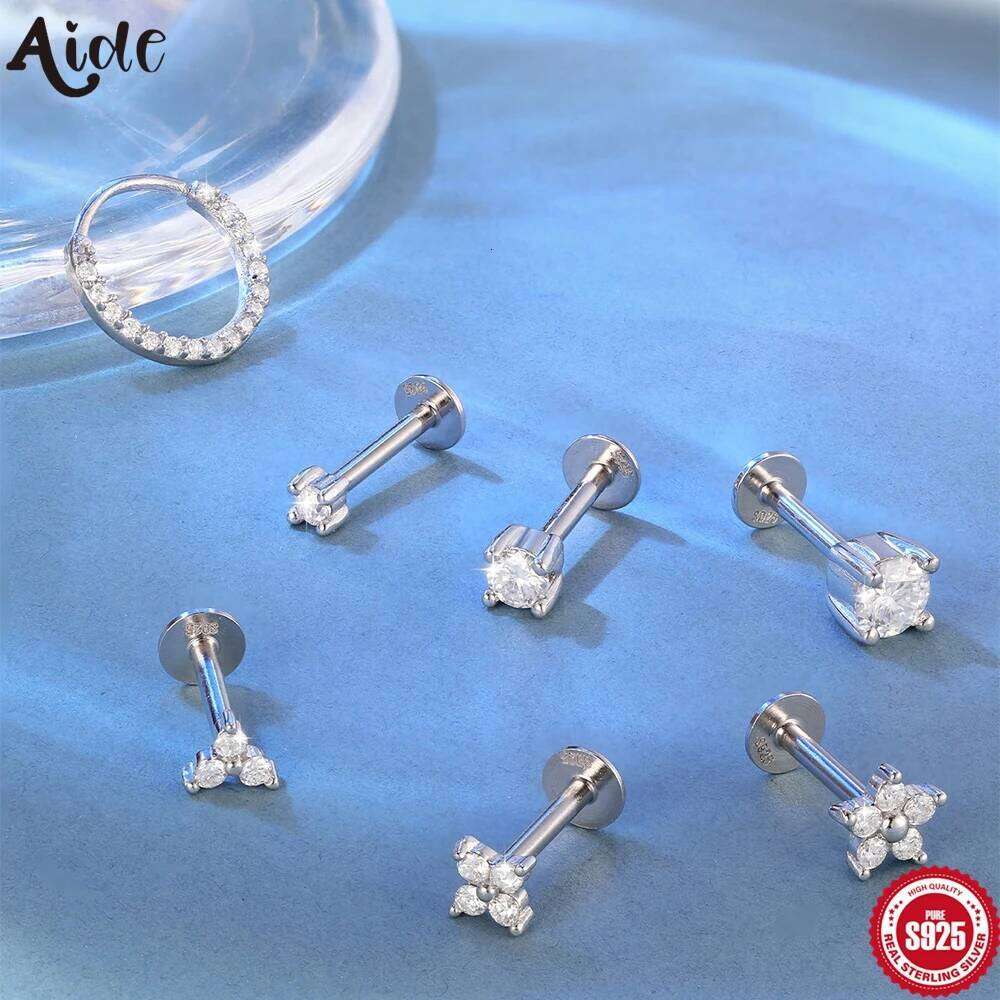 Aide 925 Sterling Silver Small Moissanite Four-Claw Screw Stud Earrings Fashion Casual High-End Design Sense Niche Lady Jewelry