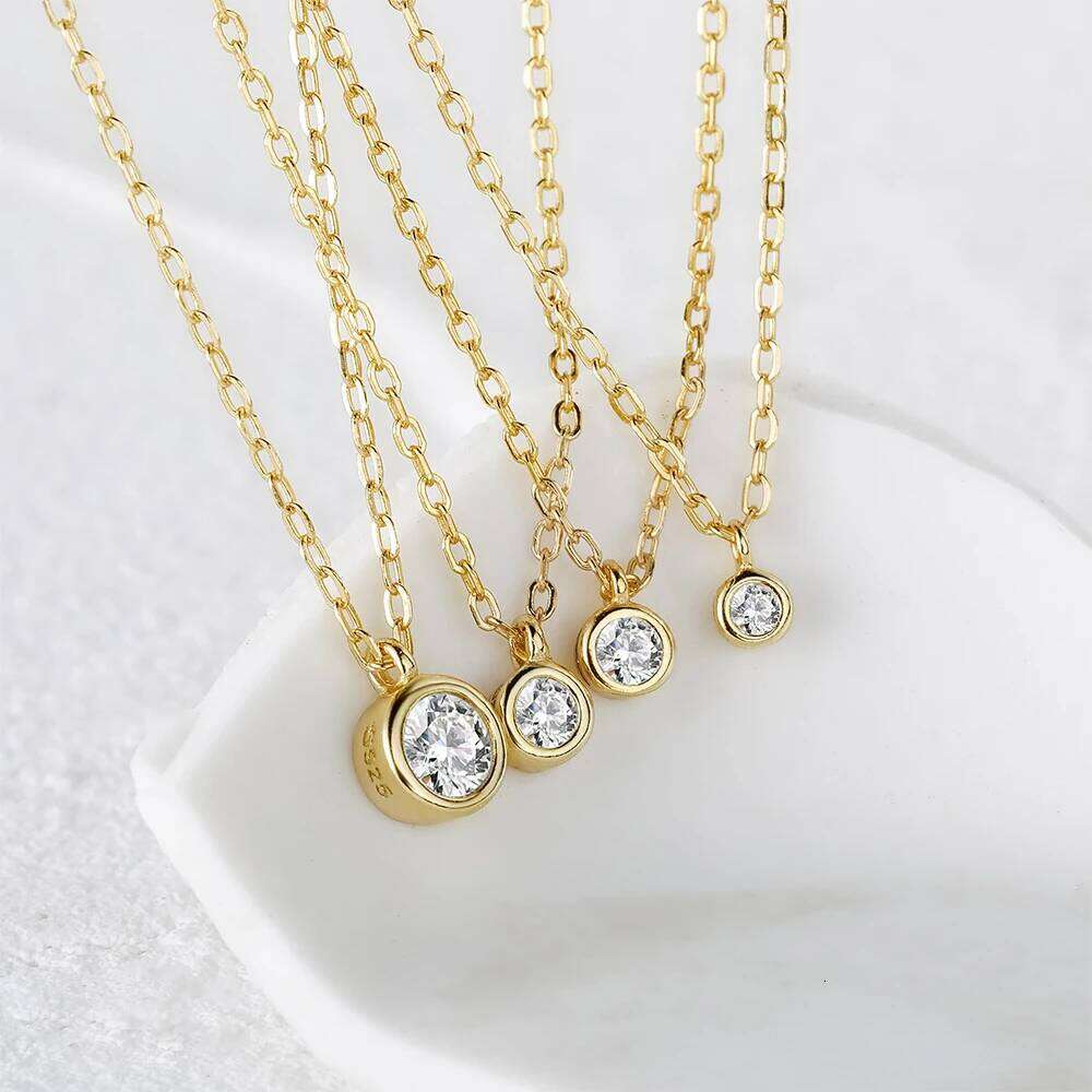 Aide 925 Sterling Silver Shiny Round Zircon Pendant Necklaces Chain Choker Statement Necklace For Women Collares Jewelry Gift