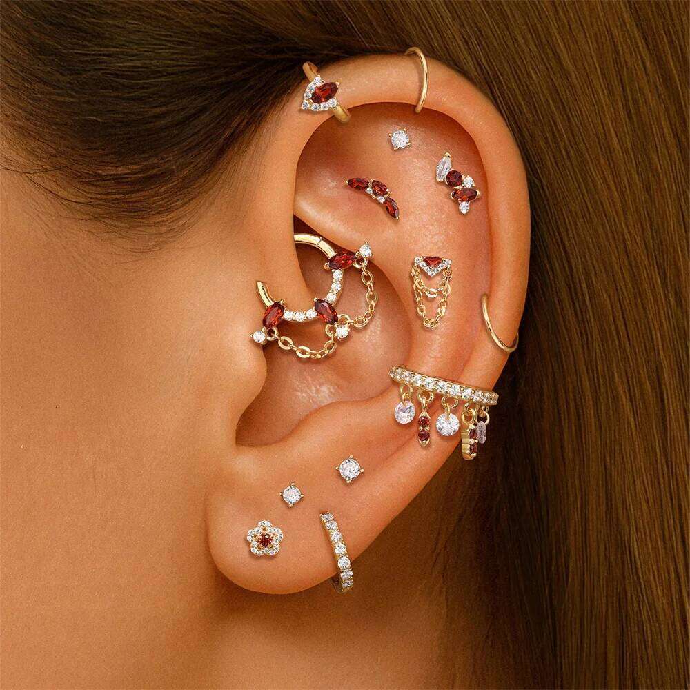 Aide 1PC Zircon Flower Cluster Cartilage Piercing Stud Earring 925 Silver Green Diamond Helix Conch Screw Back Ear Bone Jewe