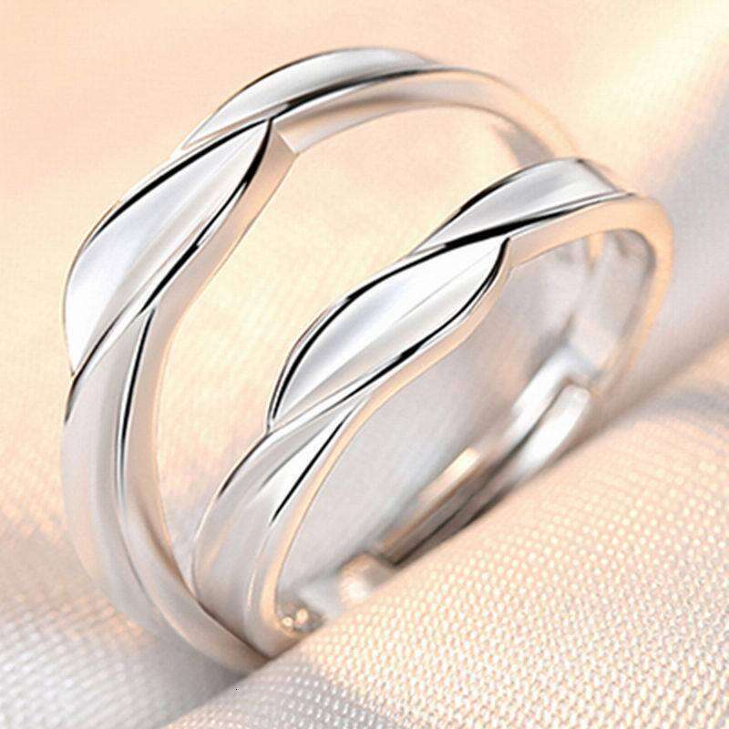 2Pcs Couple Ring Platinum Plated Adjustable Open Rings Jewelry Wedding Ring Korean Style Simple Celebrity Valentine's Day Gift