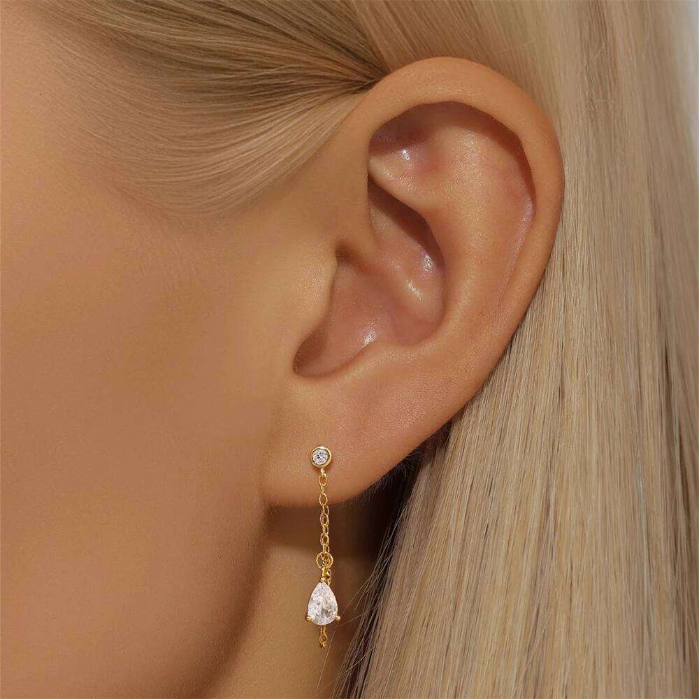 Aide 925 Sterling Silver Chain for Water-drop Zirconia Stud Dangle Earring Women Vacation Jewelry Accessories