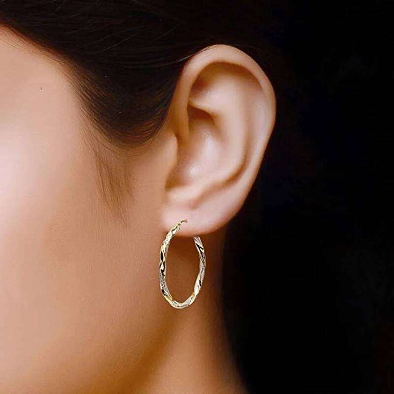 Huitan Simple Stylish Women Twist Hoop Earrings Gold Color Delicate Gifts Versatile Style Female Earring Trendy Jewelry Hot Sale