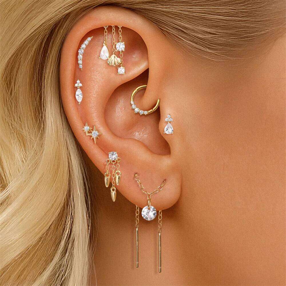 Aide S925 Sterling Silver Zircon Flat Spiral Piercing Earrings Minimalist Crystal Cartilage Ear Studs for Women Fashion Jewelry