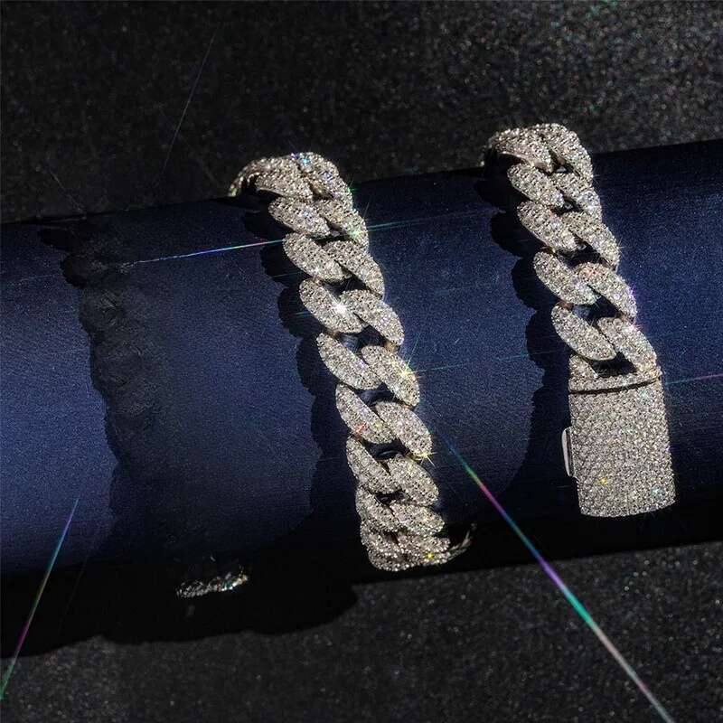 fashion pendant jewelry iced out hip hop miami link chains men women 925 silver 15mm wide round shape vvs moissanite cuban necklaces and bracelets