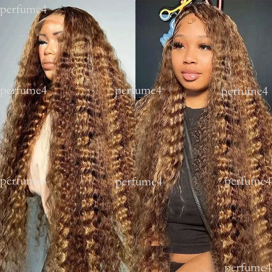 Curly Highlight Human Hair 13x4 13x6 Hd Wig Glueless 30 40 Inch Deep Water Wave Honey Blonde Lace Frontal Wigs Synthetic