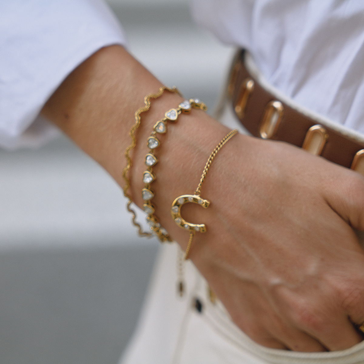 Luxury Brand Designer Jewelry Quiet Designer Classic Style 18K Stainless Steel Lucky Horseshoe Series Heart Zircon Bracelet Jewelry