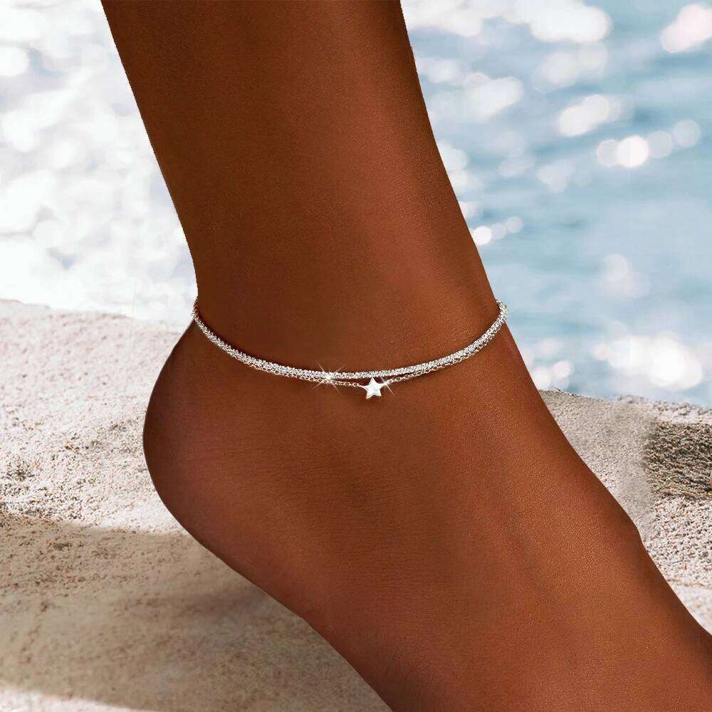 Aide 925 Sterling Silver Shiny Zirconia Anklets Bling Chain For Women High Quality Elegant Jewelry Beach Party Summer Gift