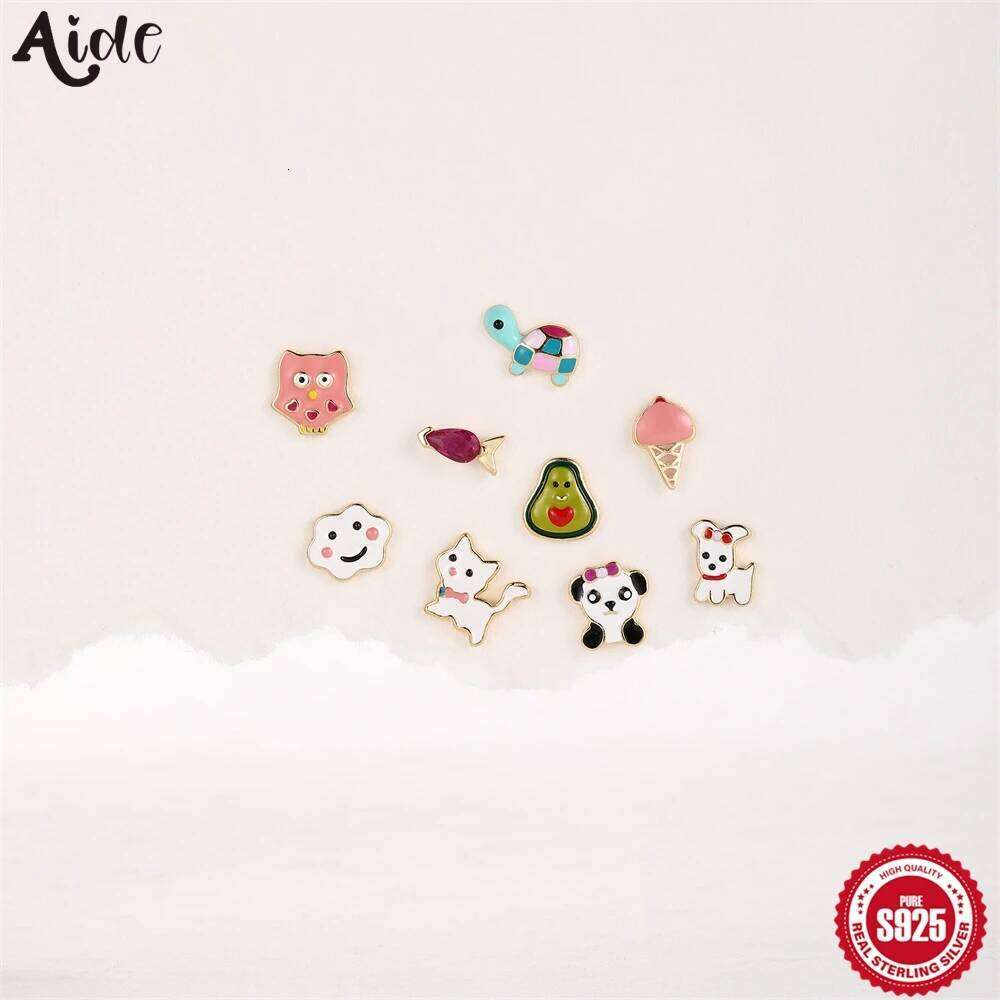 Aide 1Piece 925 Sterling Silver Enamel Dripping Oil Animal Seriesp Piercing Earrings Cute Girls Birthday Gift Fashion Jewelry