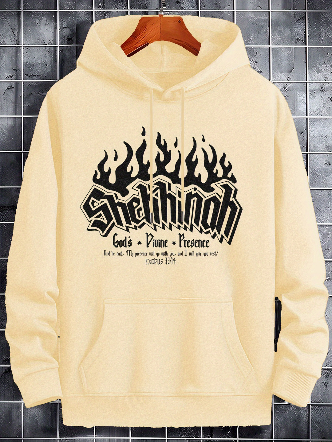 Men'S Black with "Shalom" Graphic Print - Long Sleeve Pullover, Front Pocket, Soft Blend, Perfect for & Winter, Fall Winter Apparel Cas