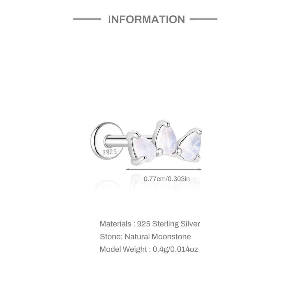 Aide 925 Sterling Bone Stud Earring For Women Silver Color Moonstone Stone Ear Studs Body Piercing Jewelry