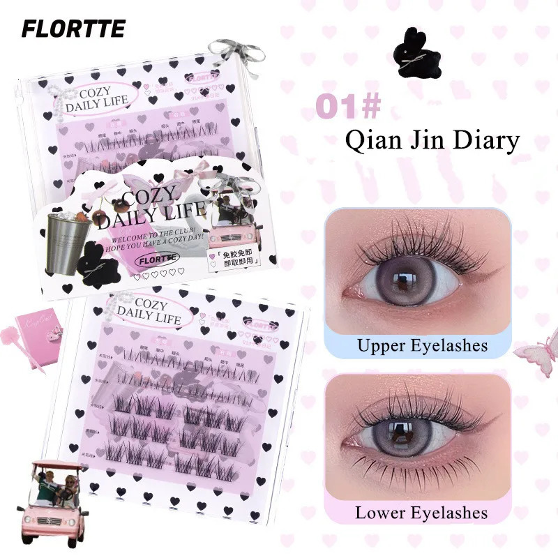 Flortte Glue-free Mixed False Eyelashes Manga Lower Lashes Reusable Natural Thick Lashes Extensions Easy to Apply Enlarge Eyes 251231