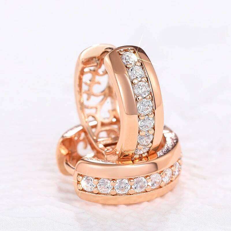 Huitan New Rose Gold Color Hoop with One Line CZ Temperament Women's Circle Earrings Hollow Pattern Statement Jewelry