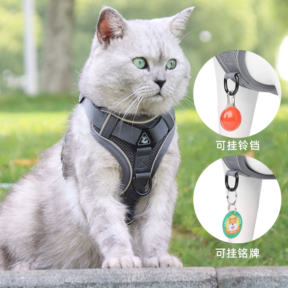 Cat leash vest style pet chest strap, reflective, breathable, anti slip, small dog walking, cat leash