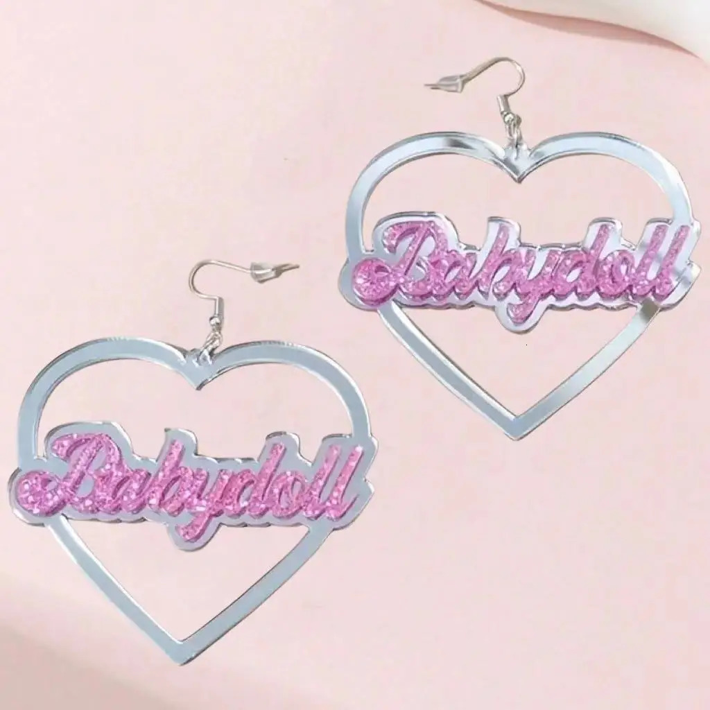 Hollow Heart Bling Letter Decor Dangle Earrings Elegant Style Acrylic Jewelry Trendy Valentines Day Gift 251230