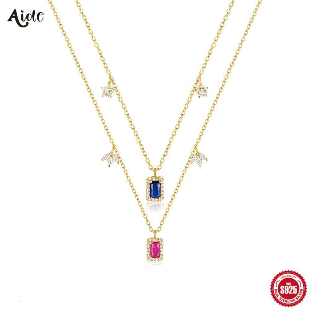 Aide 925 Sterling Silver Minimalism Gem Pendant Necklace Colorful Zircon Trend Chain for Women Birthday Anniversary Free Shippin