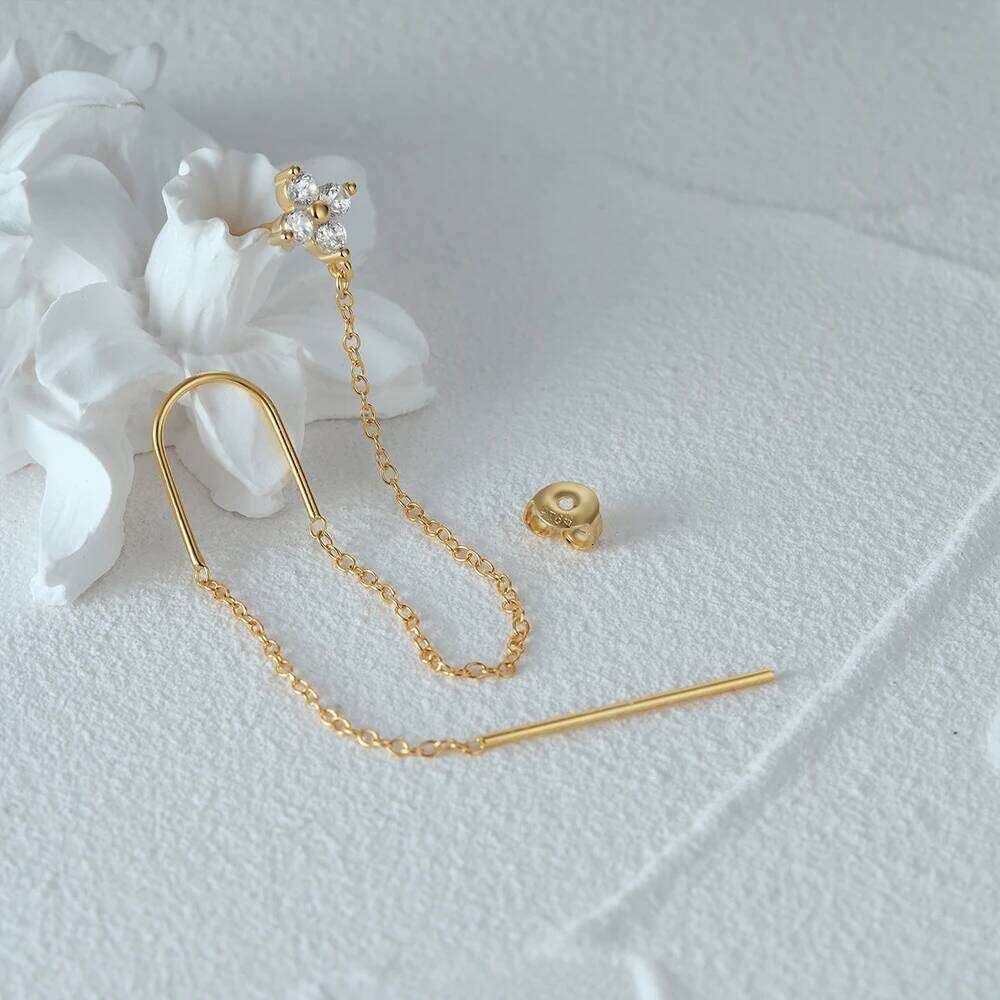 Aide 925 Sterling Silver Long Chain Flower Tassel Drop Earrings for Women Shining Zircon Dangle Earring Wedding Jewelly 1PC