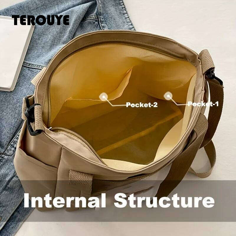 Large Capacity Nylon Crossbody Casual Solid Color Messenger Shoulder Bag With Removable Strap TEROUYE