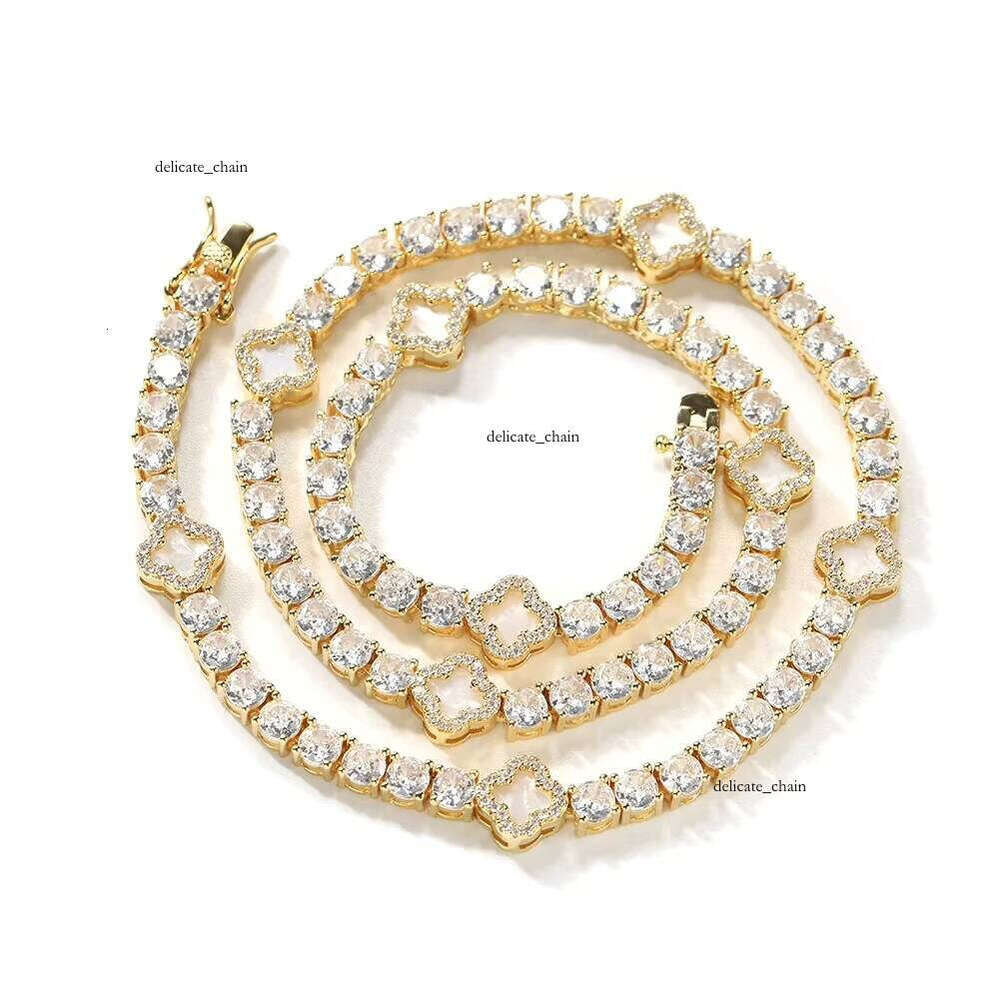 New Arrival High Quality fashion Lucky Grass VVS Moissanite Tennis Chain Necklace for Women Men Hip Hop Jewelry