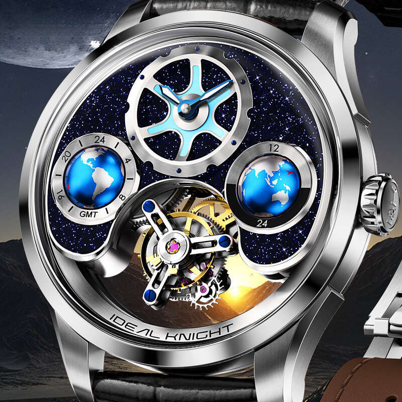 Ideal Knight New Blue Earth Series Tourbillon Mechanical Large Size Light Luxury Business Men's Watch