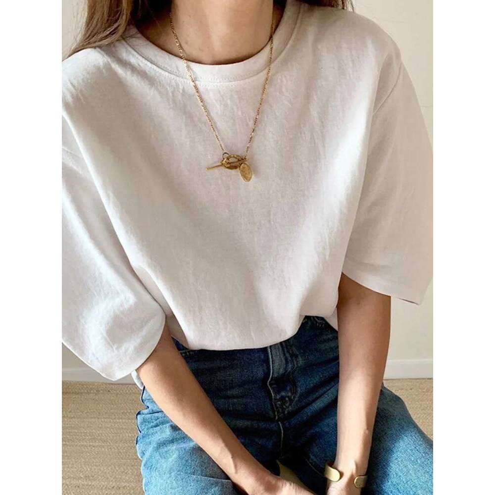 Cotton 2024 New Summer T Shirt Women Elasticity Woman Clothes Tops Pink White Tshirt Loose Maxi Female Short Sleeve Tee