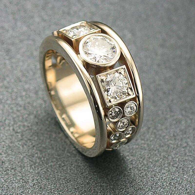 Huitan Geometric CZ Gold Color Rings for Women Fashion Versatile Design Wedding Bands Accessories Party Modern Statement Jewelry