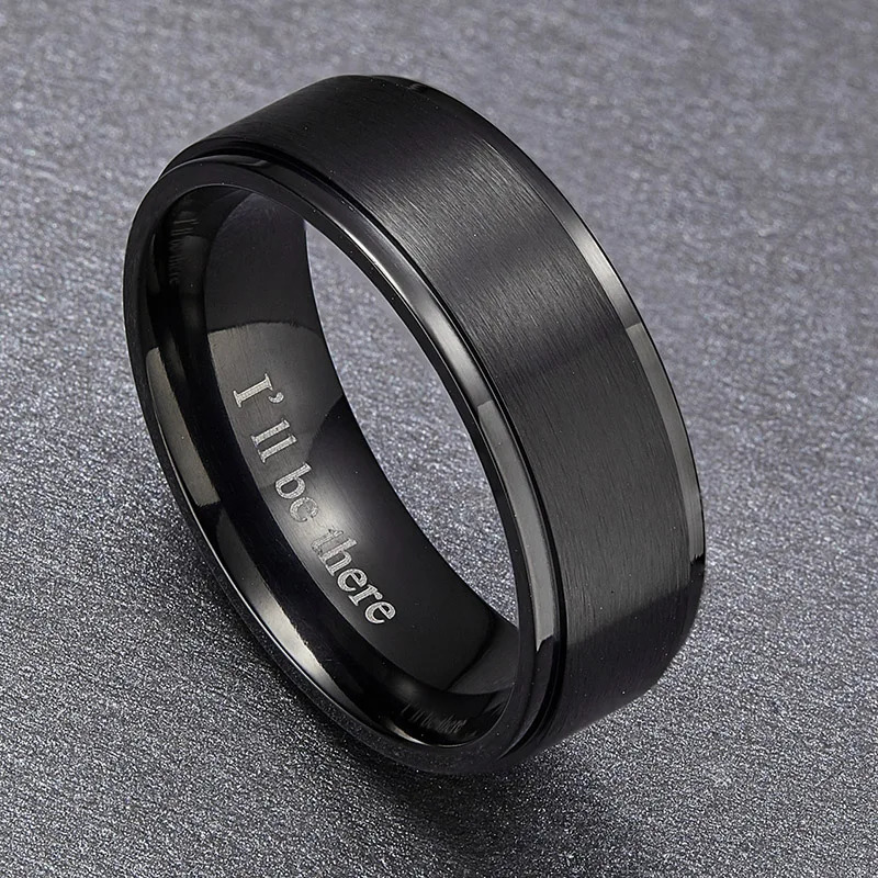 Somen 8mm Men Black Brushed Ring With I Love YouIll be there Wedding/Engagement Rings Bague Homme Name Engraved 251230