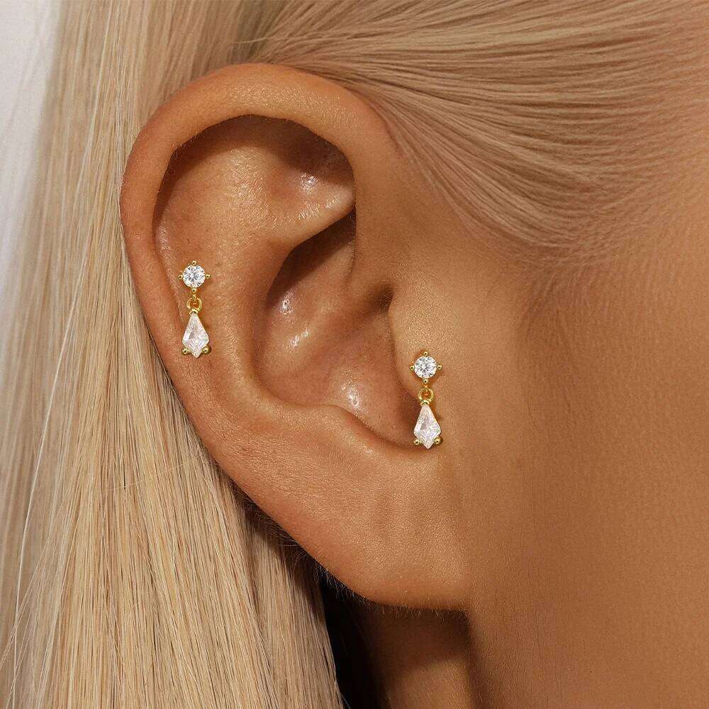 Aide Ear Stud Earrings for Women Girls 925 Sterling Silver Sparkling 6-Claw Diamond Elliptical Piercing Earring Fine Jewel 1pair