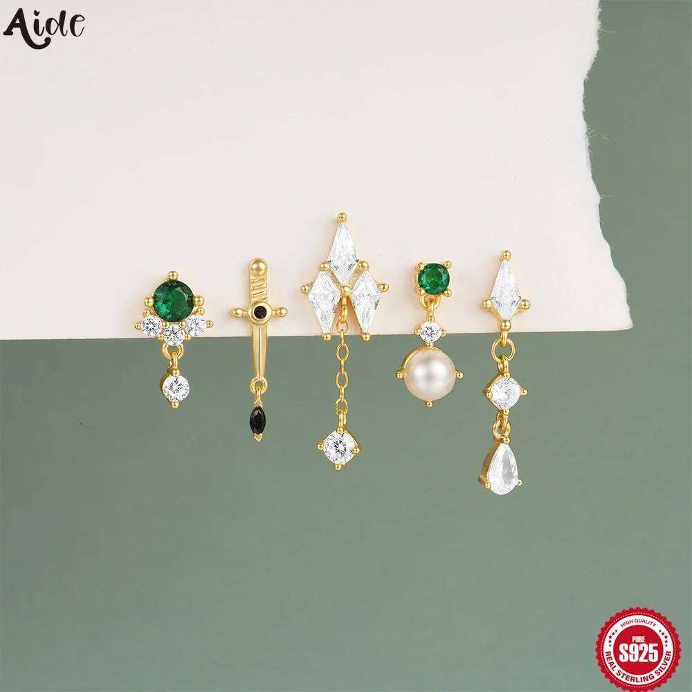 Aide Real 925 Sterling Silver Green Zircon CZ Round Bead Screw Stud Earrings For Women Classic Fine Jewelry Accessories