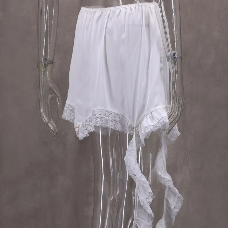 Sexy Lace White Asymmetrical Midi Skirts Street Chic Satin High Waist Slim Skirt Summer Casual Solid Female 251231