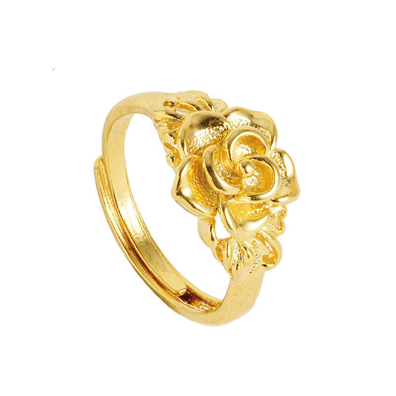 Fashion Ring Gold Plated Sweet Imitation Gold Open Ring for Women Flower Copper Alloy Accessories Wedding Party Ring