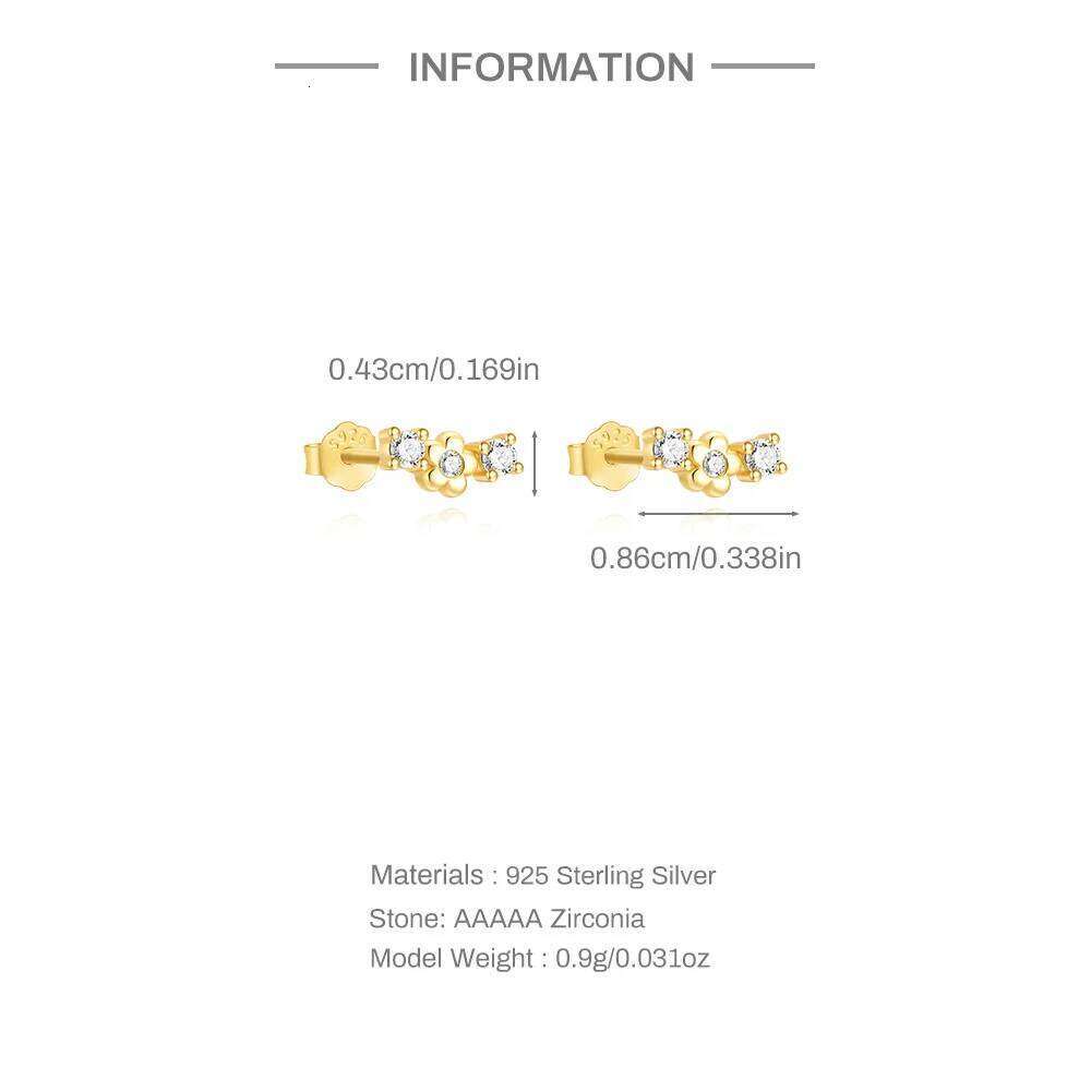Aide 925 Sterling Silver Shiny Zircon Stud Earrings Women Style Cute Sweet Gold Color Pendientes Simple Fashion Jewelry